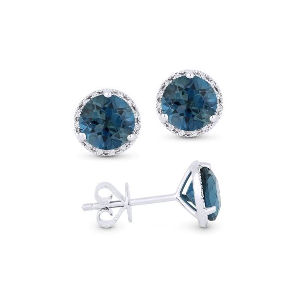 London Blue Topaz Stud Halo Earrings Baxter's Fine Jewelry Warwick, RI