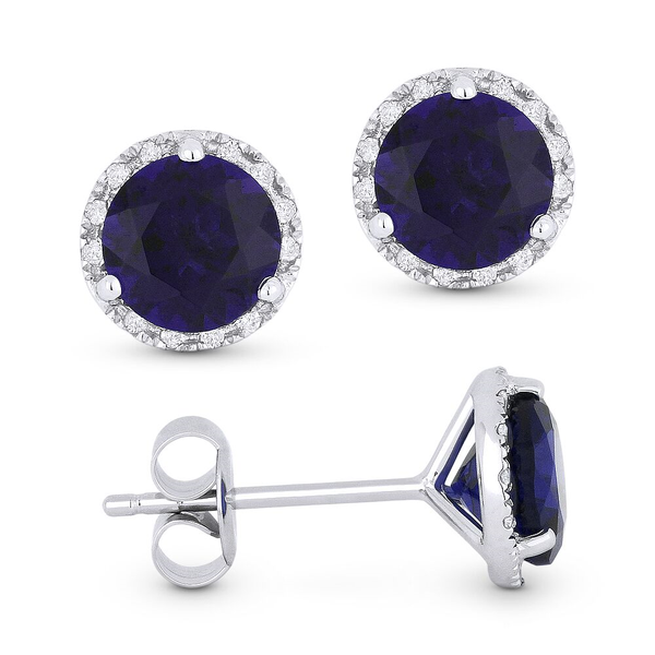 Created Blue Sapphire Stud Halo Earring Baxter's Fine Jewelry Warwick, RI