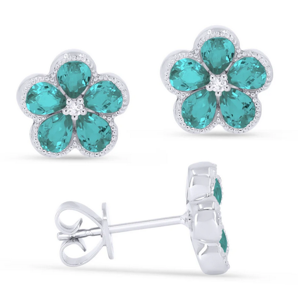 Created Tourmaline Paraiba Flower Stud Earrings Baxter's Fine Jewelry Warwick, RI
