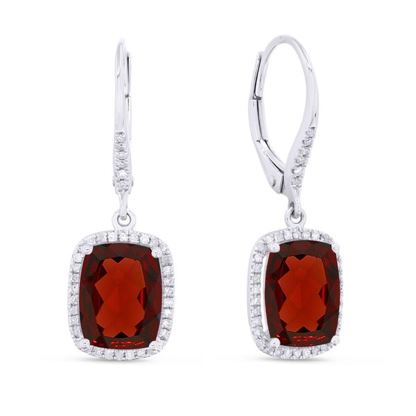 Garnet and Diamond Halo Drop Earrings Baxter's Fine Jewelry Warwick, RI