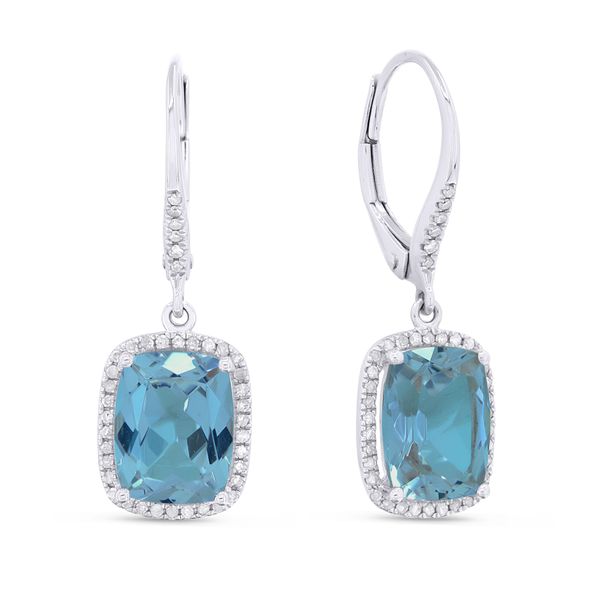 Swiss Blue Topaz and Diamond Halo Drop Earrings Baxter's Fine Jewelry Warwick, RI