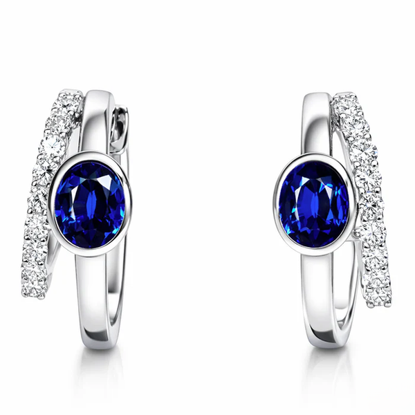 Blue Sapphire and Diamond Double Hoop Earrings Baxter's Fine Jewelry Warwick, RI