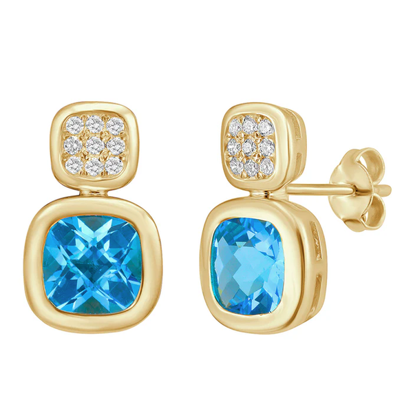 Swiss Blue Topaz and Diamond Stud Earrings Image 2 Baxter's Fine Jewelry Warwick, RI