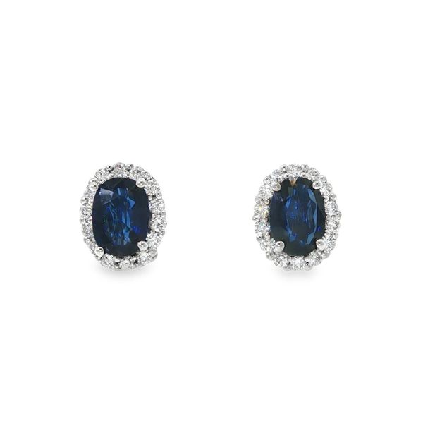 Blue Sapphire and Diamond Halo Stud Earrings Baxter's Fine Jewelry Warwick, RI
