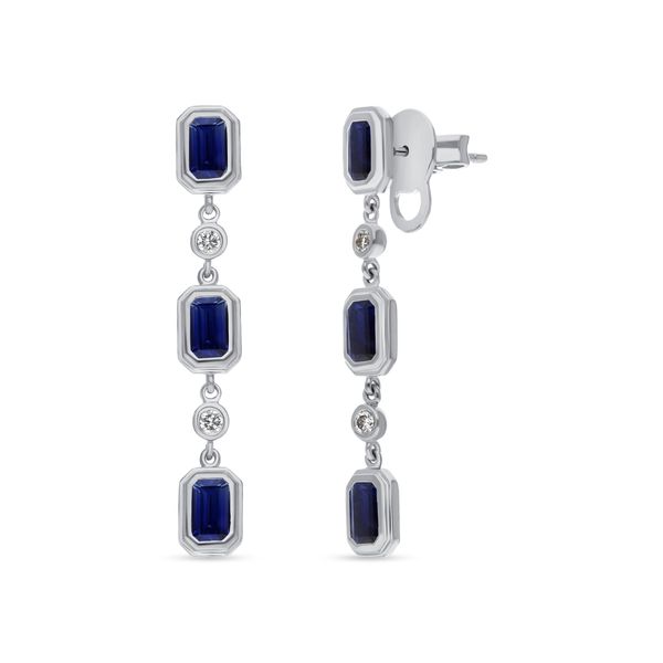 Blue Sapphire and Diamond Bezel Drop Earrings Baxter's Fine Jewelry Warwick, RI