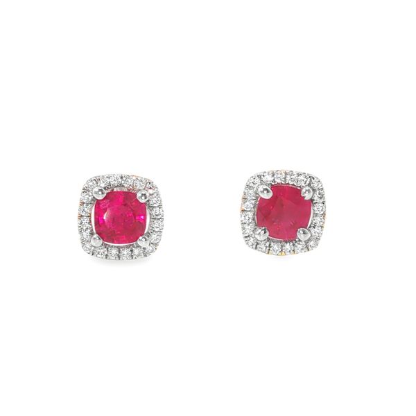 Ruby and Diamond Halo Stud Earrings Baxter's Fine Jewelry Warwick, RI