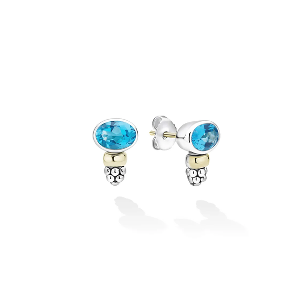 Two-Tone Swiss Blue Topaz Oval Stud Earrings Baxter's Fine Jewelry Warwick, RI