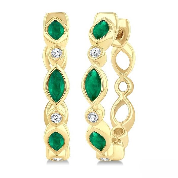 Emerald and Diamond Bezel Hoops Baxter's Fine Jewelry Warwick, RI
