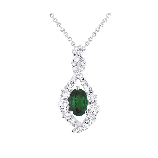 Diamond and Emerald Halo Pendant Baxter's Fine Jewelry Warwick, RI