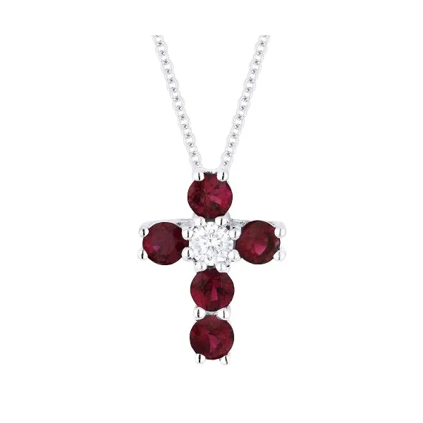 14K White Gold Diamond And Ruby Cross Pendant Baxter's Fine Jewelry Warwick, RI