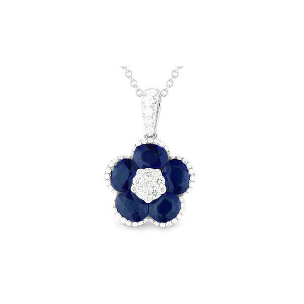 Diamond and Blue Sapphire Flower Pendant Baxter's Fine Jewelry Warwick, RI