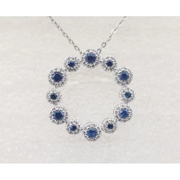Blue Sapphire and Diamond Multi Halo Circle Pendant Baxter's Fine Jewelry Warwick, RI