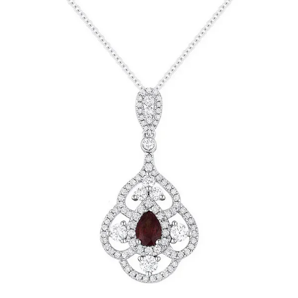 Ruby and Diamond Filigree Pendant Baxter's Fine Jewelry Warwick, RI