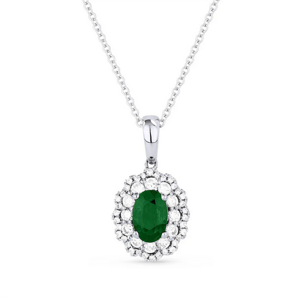 Emerald and Diamond Double Halo Pendant Baxter's Fine Jewelry Warwick, RI