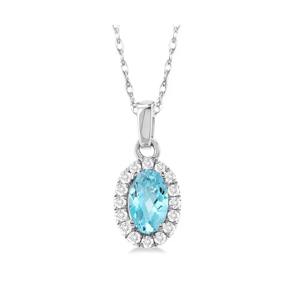 Oval Aquamarine and Diamond Halo Pendant Baxter's Fine Jewelry Warwick, RI