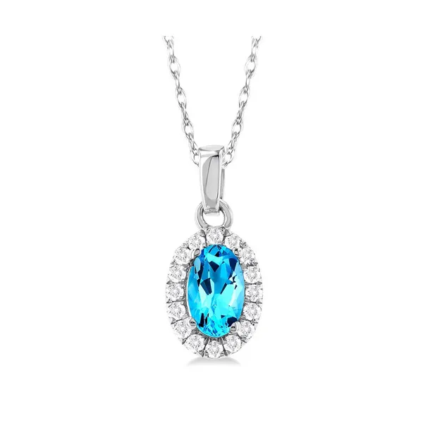Oval Blue Topaz and Diamond Halo Pendant Baxter's Fine Jewelry Warwick, RI