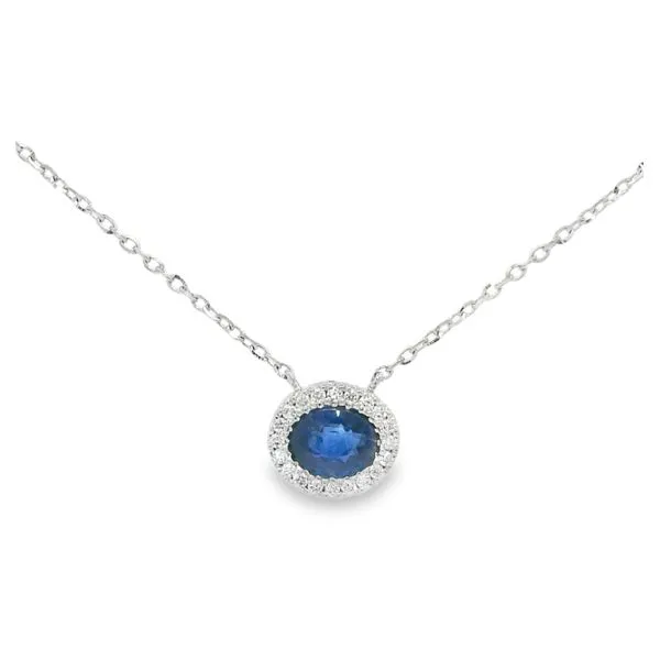 Blue Sapphire and Diamond Halo Pendant Baxter's Fine Jewelry Warwick, RI