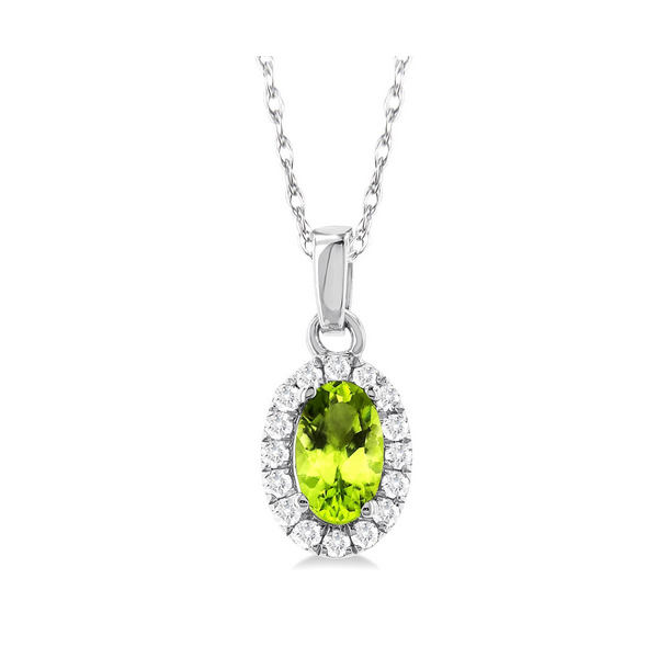 Oval Peridot and Diamond Halo Pendant Baxter's Fine Jewelry Warwick, RI