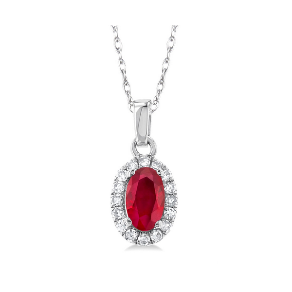 Oval Ruby and Diamond Halo Pendant Baxter's Fine Jewelry Warwick, RI