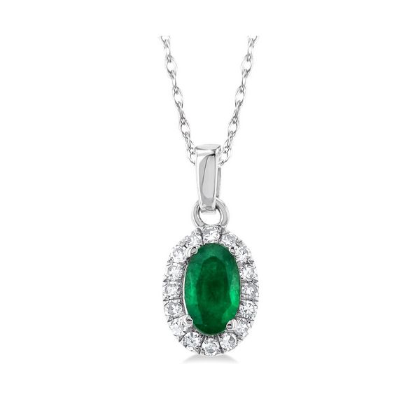 Oval Emerald and Diamond Halo Pendant Baxter's Fine Jewelry Warwick, RI