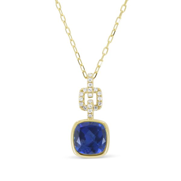 Created Blue Sapphire and Diamond Pendant Baxter's Fine Jewelry Warwick, RI