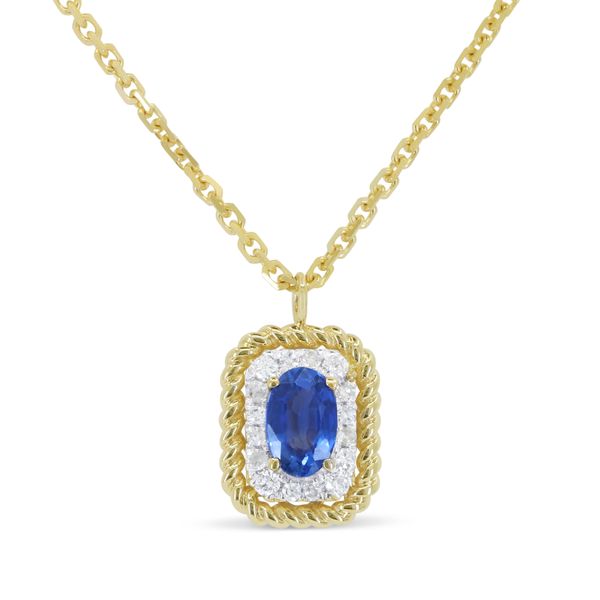 Created Blue Sapphire and Diamond Pendant Baxter's Fine Jewelry Warwick, RI