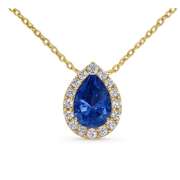 Blue Sapphire and Diamond Halo Pendant Baxter's Fine Jewelry Warwick, RI