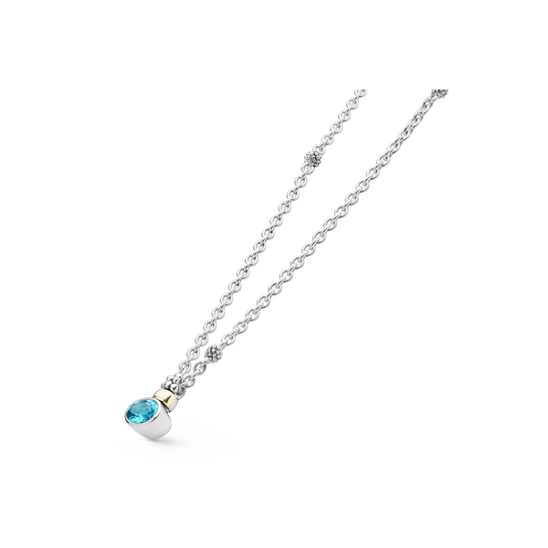 Two-Tone Swiss Blue Topaz Oval Pendant Necklace Image 2 Baxter's Fine Jewelry Warwick, RI