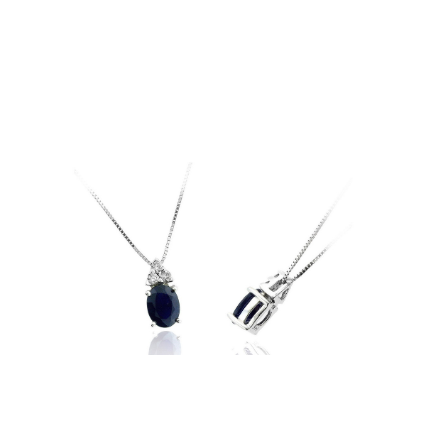 14K White Gold Diamond and Blue Sapphire Pendant Baxter's Fine Jewelry Warwick, RI