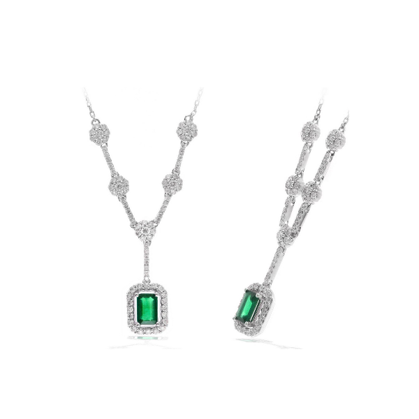 14K White Gold Diamond and Emerald Pendant Baxter's Fine Jewelry Warwick, RI