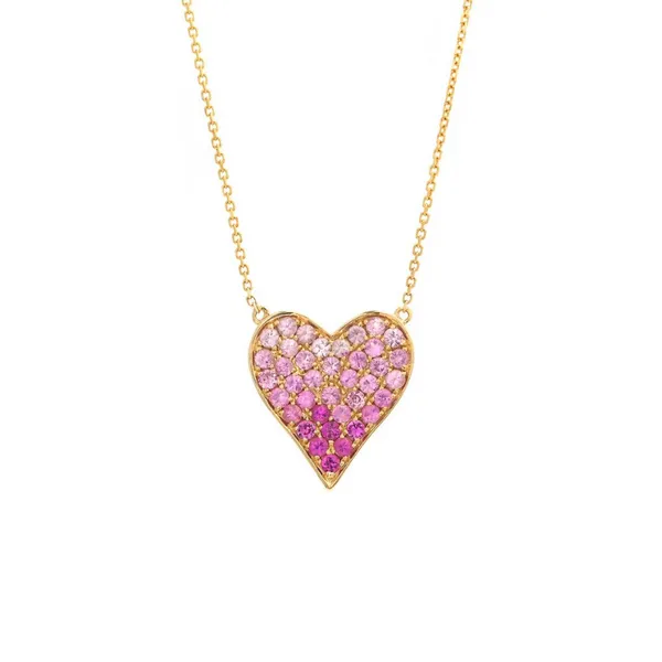 14K Yellow Gold Pave Pink Sapphire Heart Necklace Baxter's Fine Jewelry Warwick, RI