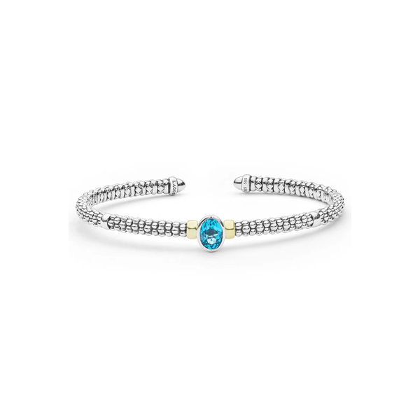 Two-Tone Swiss Blue Topaz Oval Mini Versa Torque Bracelet | 3mm Baxter's Fine Jewelry Warwick, RI