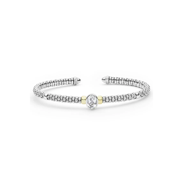 Two-Tone White Topaz Oval Mini Versa Torque Bracelet | 3mm Baxter's Fine Jewelry Warwick, RI