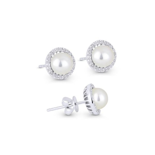 White Gold Pearl Halo Stud Earrings Baxter's Fine Jewelry Warwick, RI