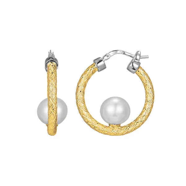 Sterling Silver Yellow Gold Plated Freshwater Cultured Pe...