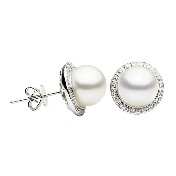 Freshwater Cultured Pearl Diamond Halo Stud Earrings similar item image