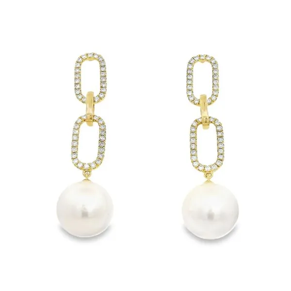 Paperclp Diamond and Pearl Drop Earrings Baxter's Fine Jewelry Warwick, RI