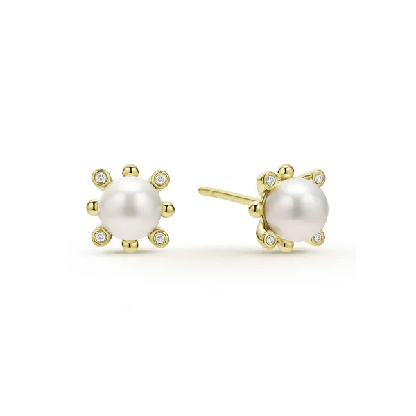 18K Gold Fleur Pearl Diamond Stud Earrings similar item image