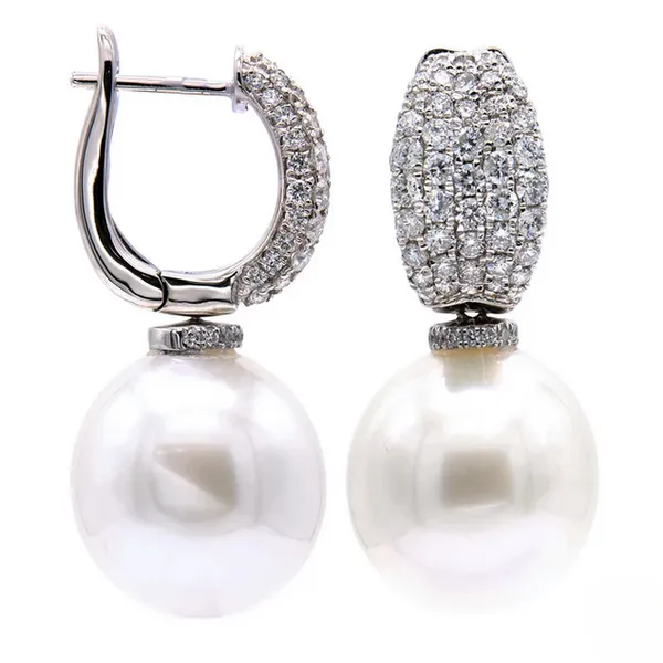 18k 12-13mm Pave South Sea Pearl Earrings
