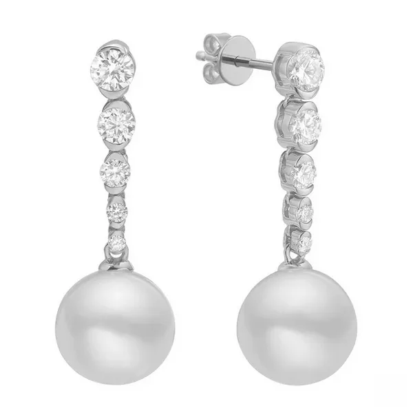 Diamond and Pearl Drop Earrings