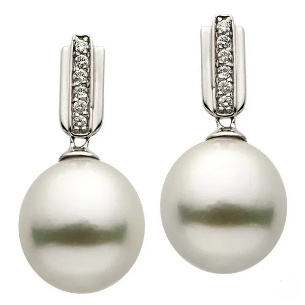 Diamond and Pearl Drop Earrings