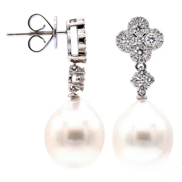 Diamond and Pearl Drop Earrings