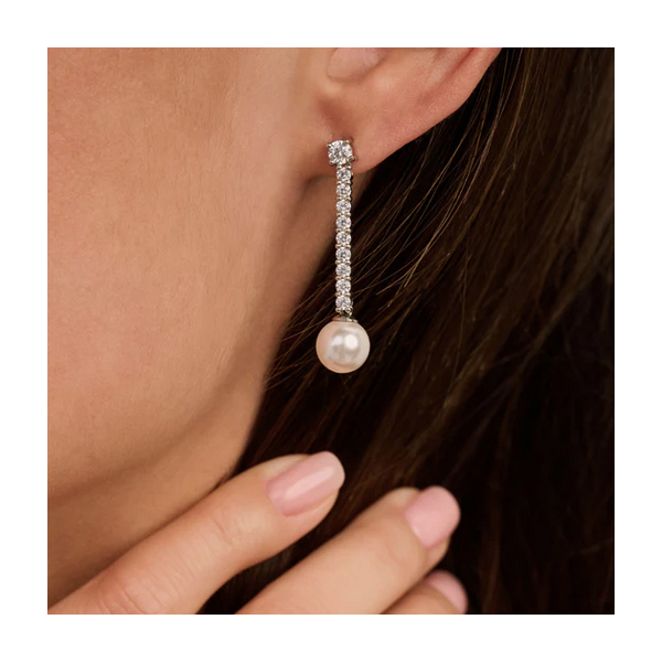 Drop Zirconia Pearl Earrings Image 2 Baxter's Fine Jewelry Warwick, RI