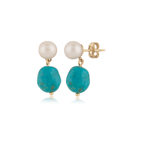 Turquoise and Pearl Drop Earrings Baxter's Fine Jewelry Warwick, RI