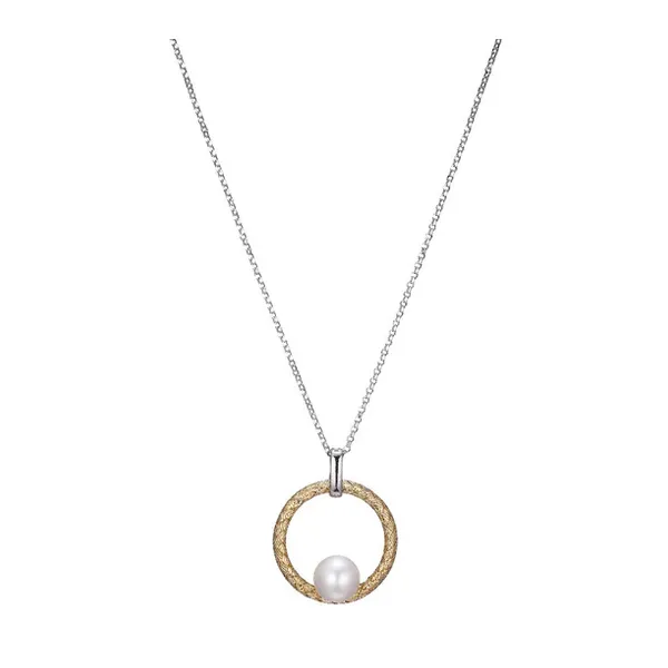 Sterling Silver Yellow Gold Plated Woven Freshwater Pearl Circle Necklace Baxter's Fine Jewelry Warwick, RI