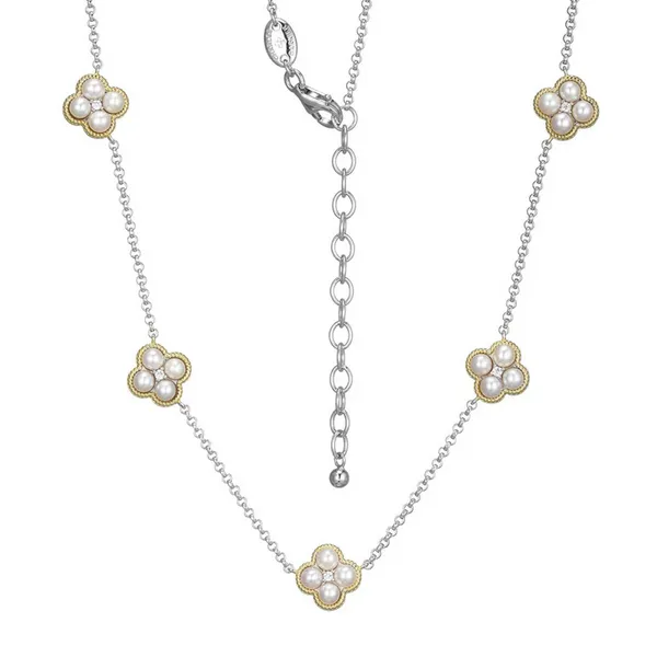 Pearl and CZ Station Necklace