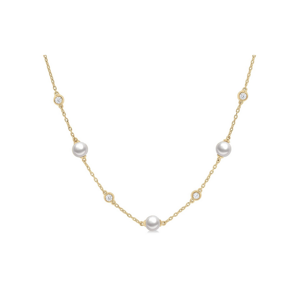 Pearl & Diamond Station Necklace Baxter's Fine Jewelry Warwick, RI