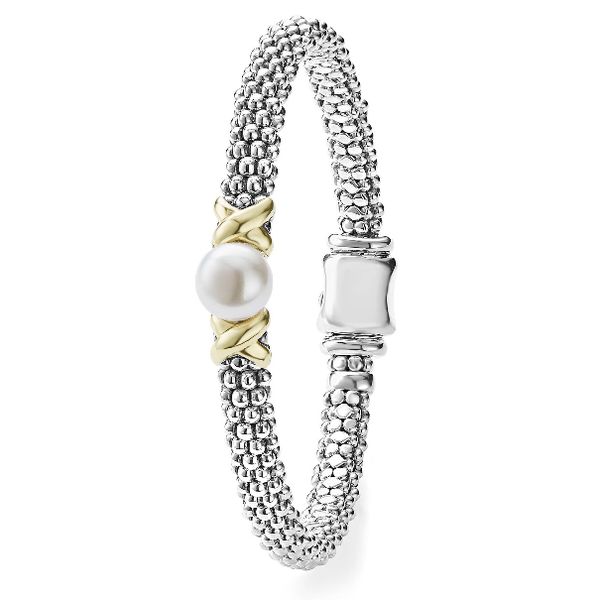 Two Tone Single Pearl Bracelet Image 2 Baxter's Fine Jewelry Warwick, RI
