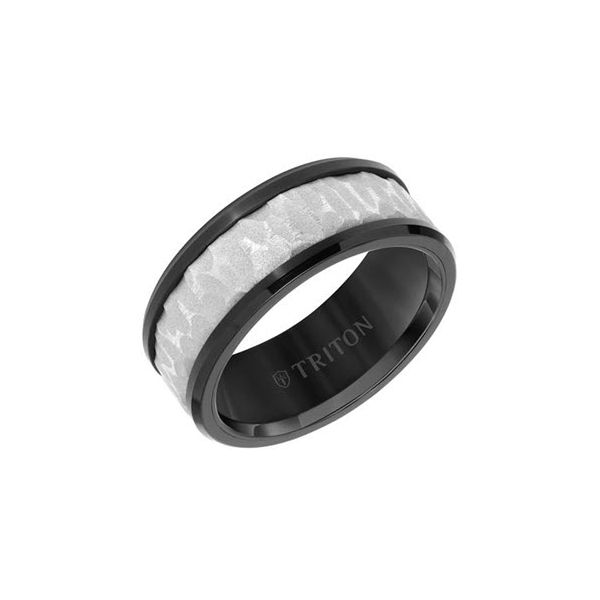 9MM Tungsten Carbide Comfort Fit Men's Black Band with Gray