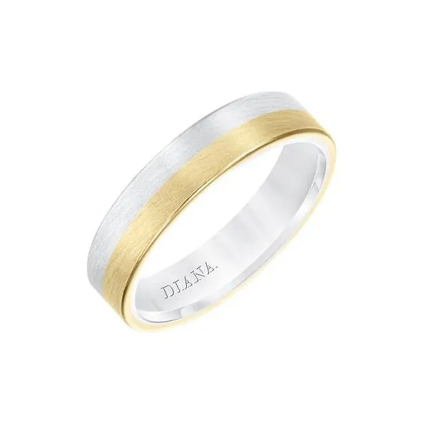 18K White/Yellow Gold Flat Wedding Band with Satin Finish...